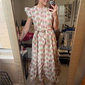 Karlie Pink and Cream Patterned Midi Dress